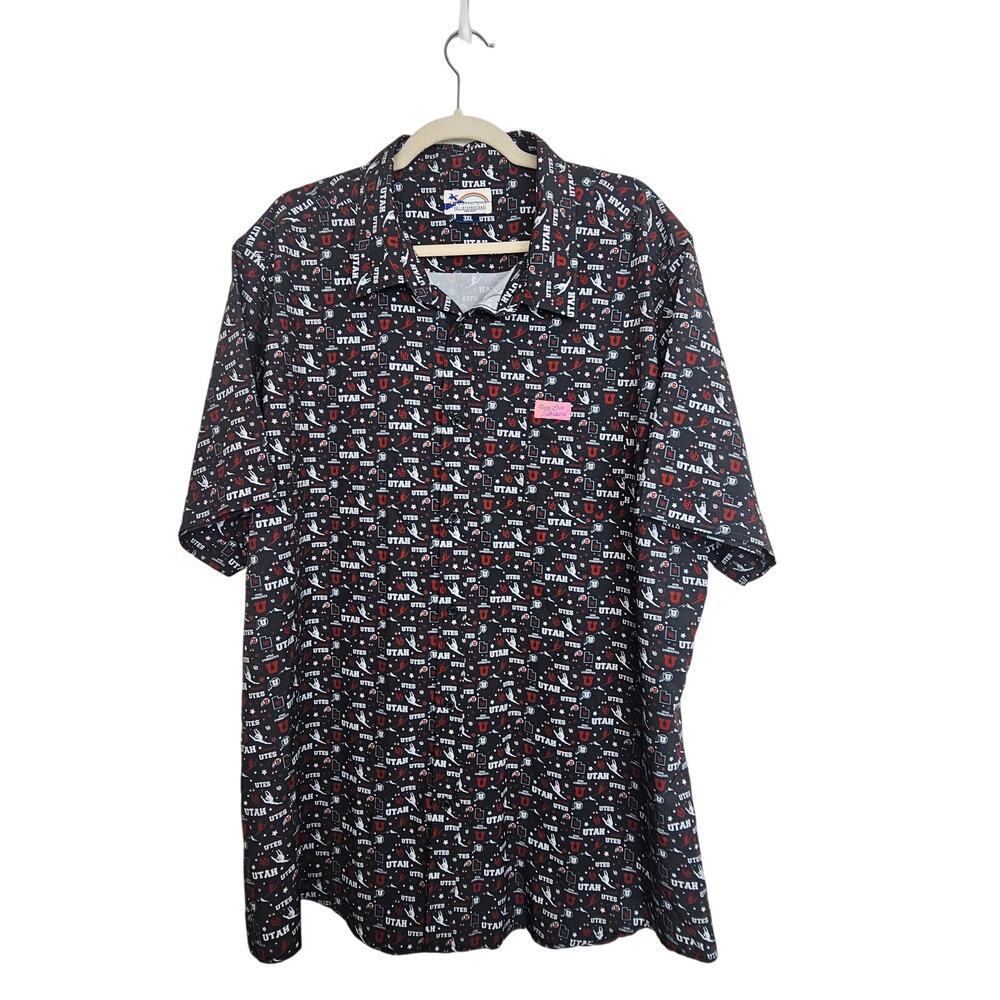 PSI International Shirt Utah Utes Black Red Button Front Short Sleeve Men 3XL
